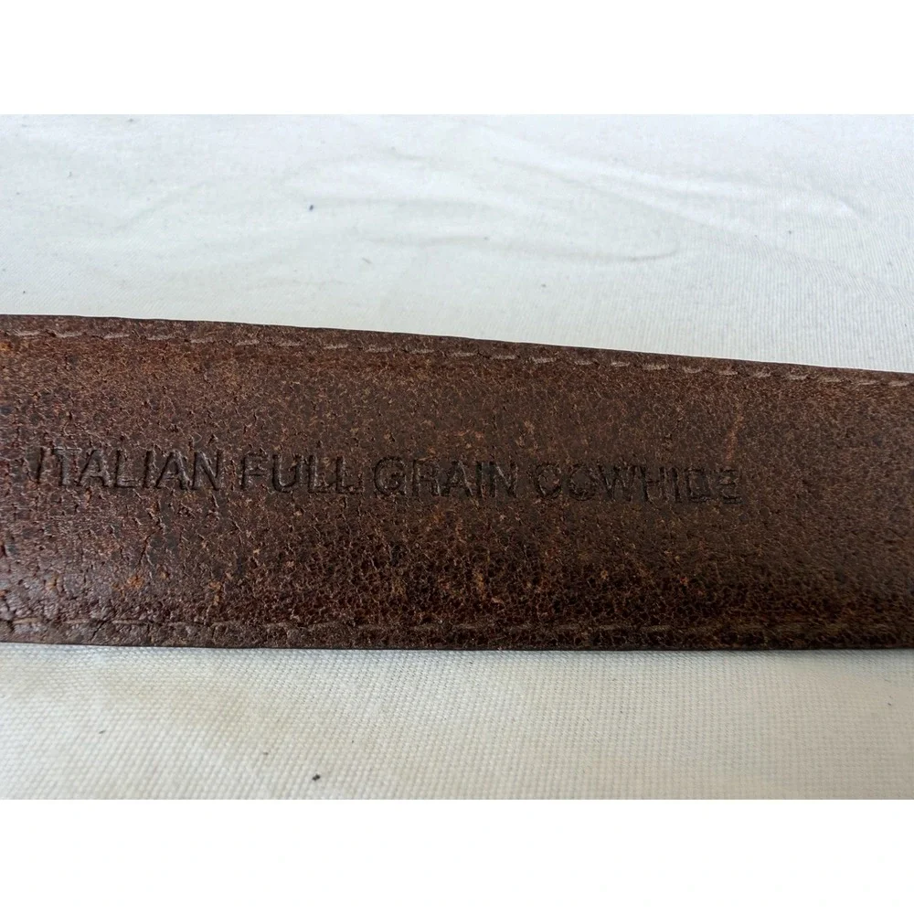 Vintage Italian Leather Belt Brown Metal Tip 1-1/4